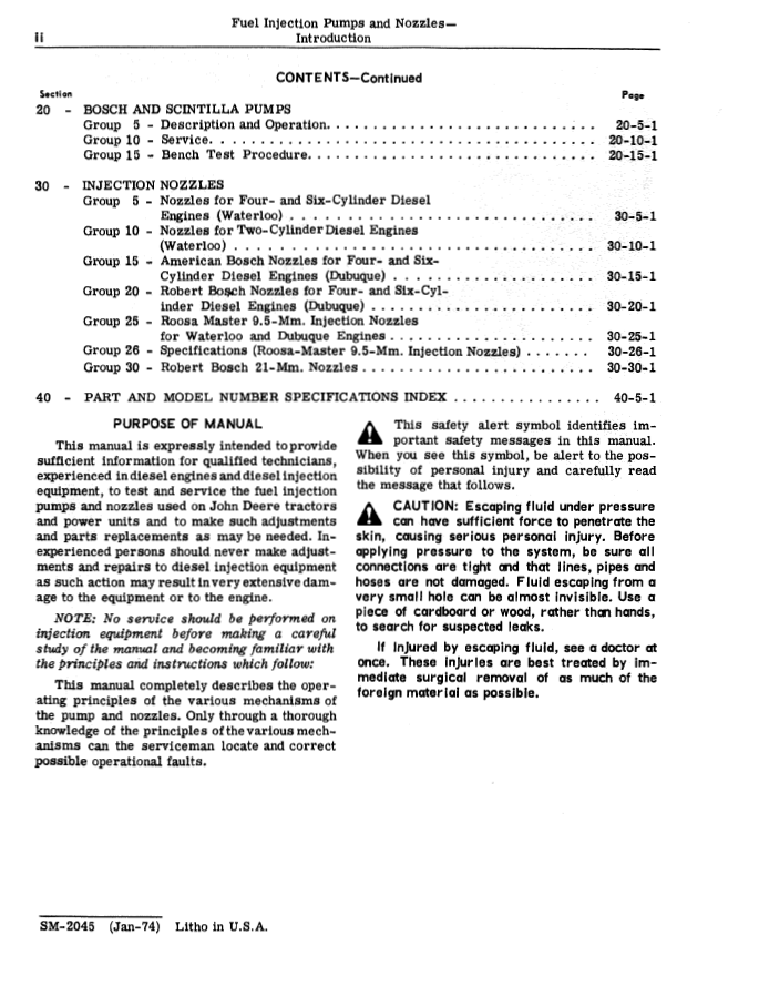 John Deere Fuel Pump Nozzle Testing & Servicing Manual SM2045