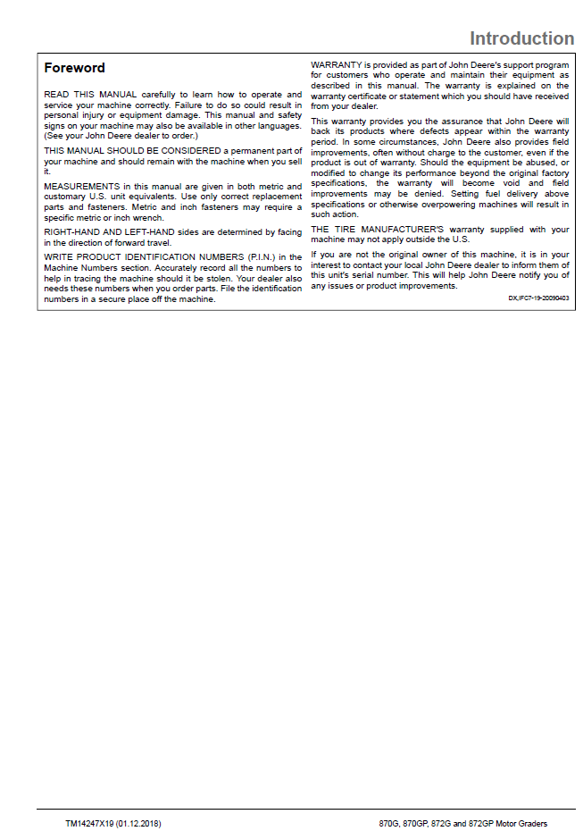 John Deere G-Series Motor Grader Technical Repair Service Manual