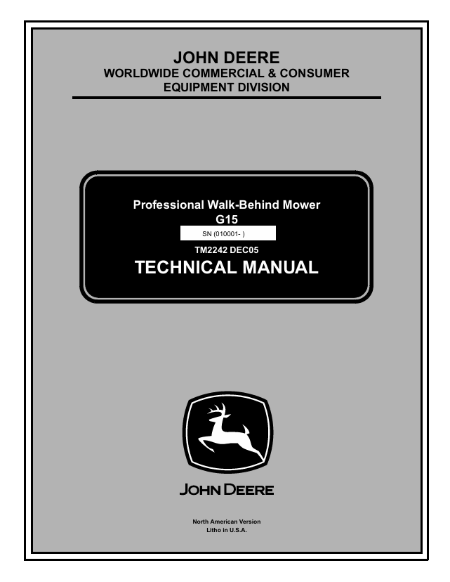 John Deere G15 Professional Walk-Behind Mower Technical Manual TM2242