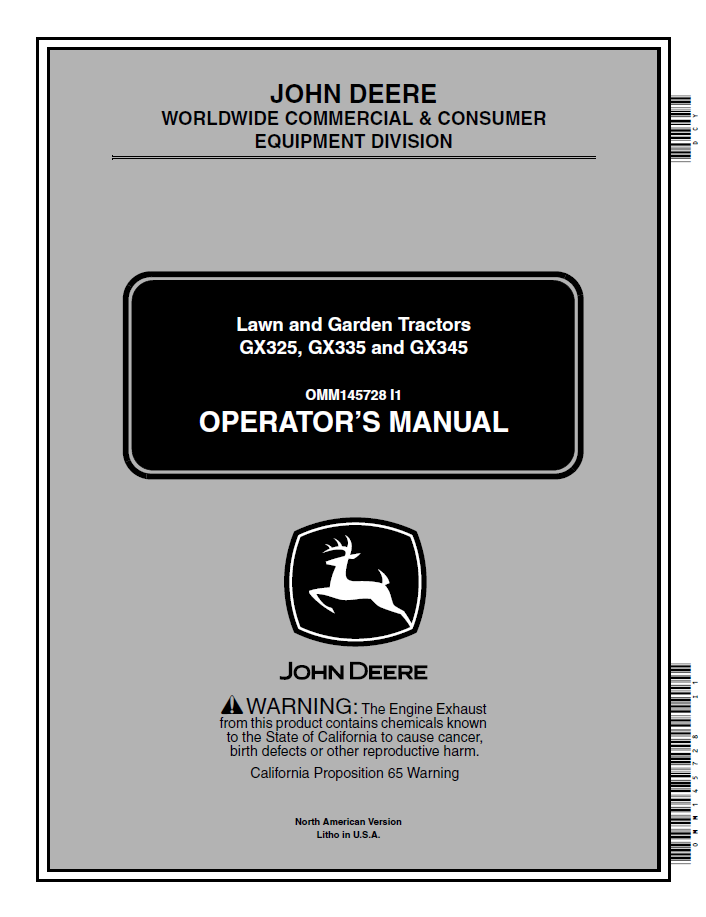 John Deere GX325 GX335 GX345 Lawn & Garden Tractor Manual OMM145728 PDF