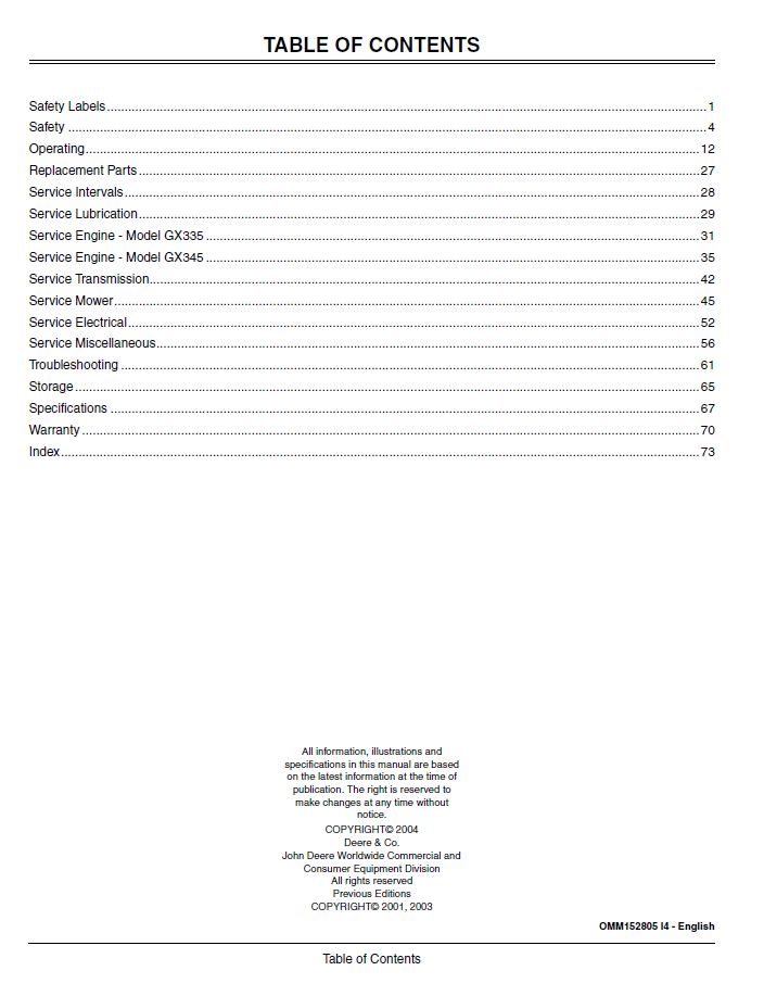 John Deere GX335 GX345 Garden Tractor User Guide PDF Download OMM152805