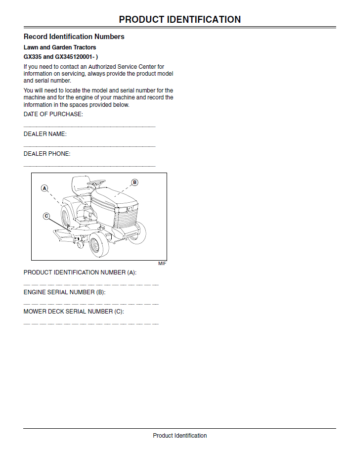 John Deere GX335 GX345 Operation & Maintenance Manual OMM152805