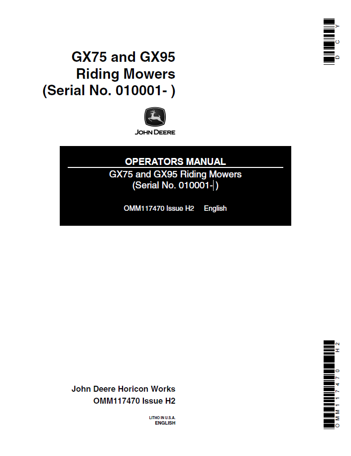 John Deere GX75 GX95 Riding Mower Operator Manual PDF OMM117470