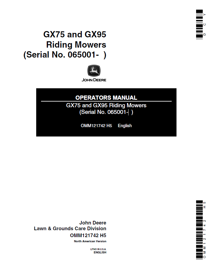 John Deere GX75 GX95 Riding Mower Operator Manual PDF OMM121742