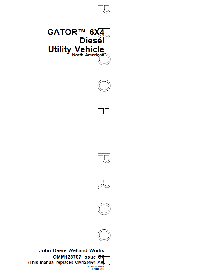 John Deere Gator 6x4 Diesel Utility Vehicle Operator Manual PDF OMM128787