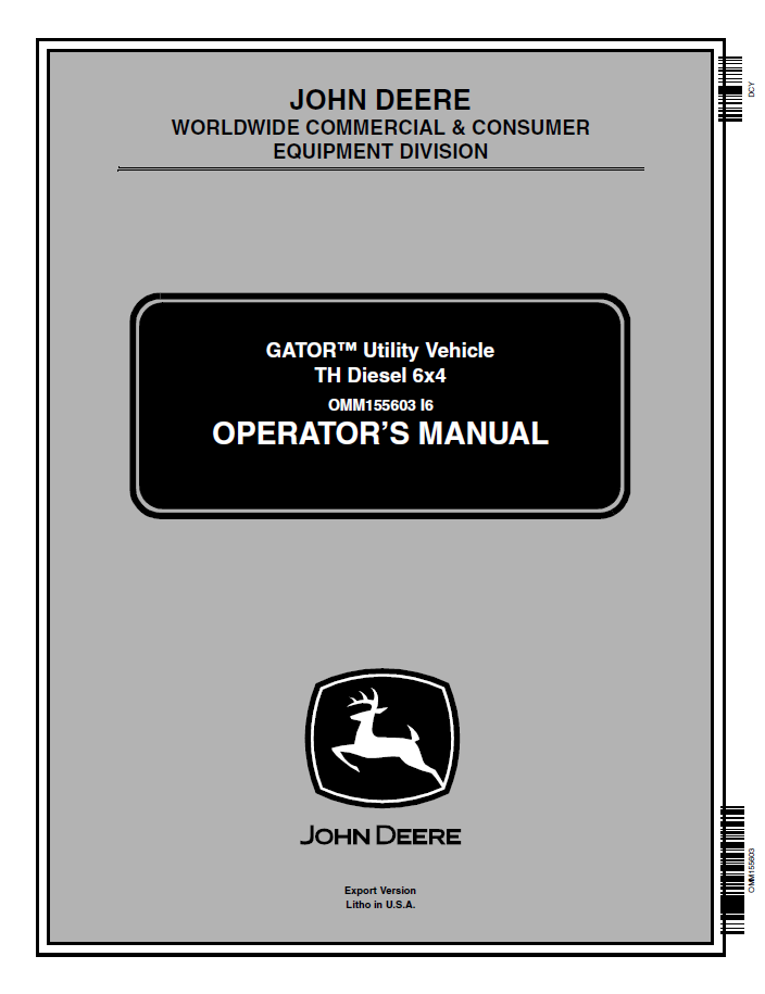 John Deere Gator TH Diesel 6x4 Utility Vehicle Manual OMM155603 PDF