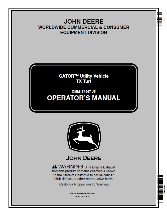 John Deere Gator TX Turf Utility Vehicle Operator Manual OMM154967 PDF