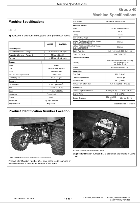 John Deere Gator XUV590E & XUV590M S4 Service Repair Manual TM149719