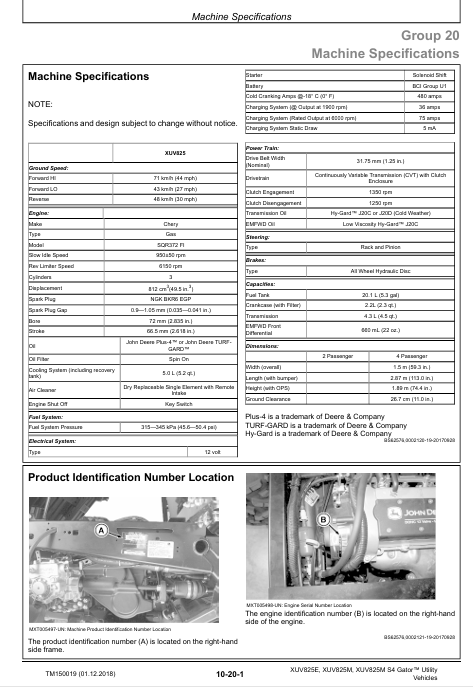 John Deere Gator XUV825E XUV825M Service & Repair Manual TM150019