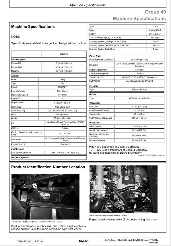 John Deere Gator XUV835 Series Service Repair Manual TM145519 | XUV835E XUV835M XUV835R
