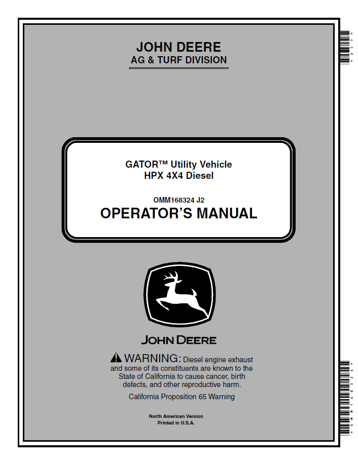 John Deere HPX 4x4 Diesel Gator Utility Vehicle Manual OMM168324 PDF