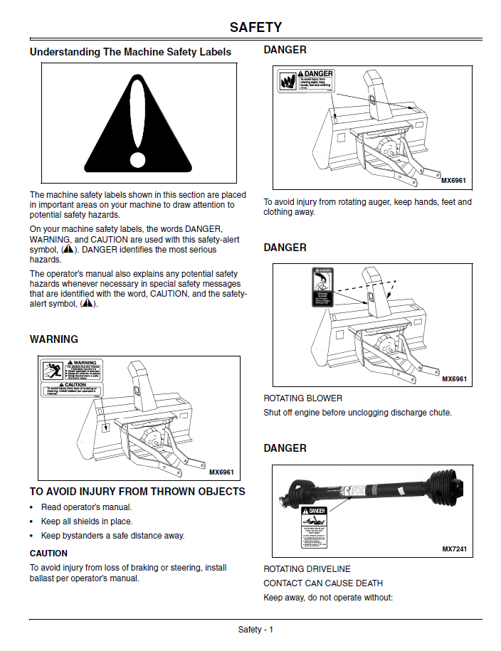 John Deere Heavy Duty 47-Inch Snow Blower Owner Operator Guide Manual