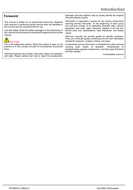 John Deere Hitachi ZAXIS 300LC-6N TM13265X19 Technical Service Manual
