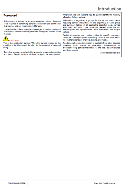John Deere Hitachi ZAXIS 300LC-6N TM13266X19 Technical Service Manual
