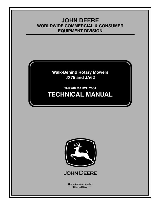 John Deere JA62 & JX75 Walk-Behind Rotary Mower Technical Manual TM2208