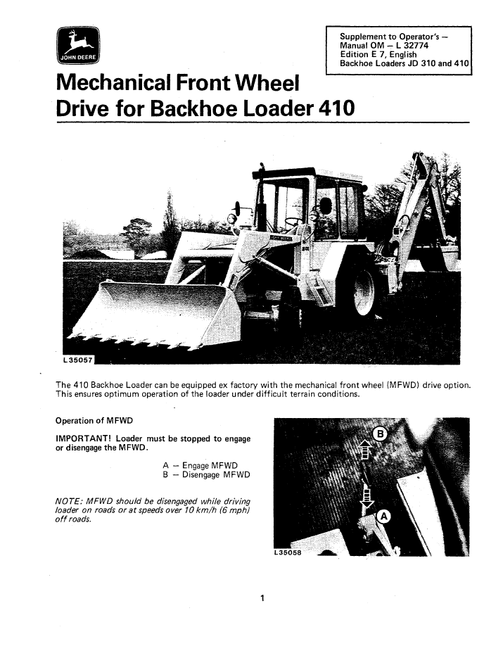 John Deere JD310 JD410 Operation & Maintenance Guide OML32774