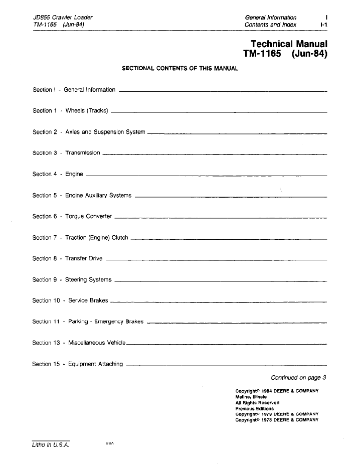 John Deere JD855 Crawler Loader Repair & Service Manual TM1165