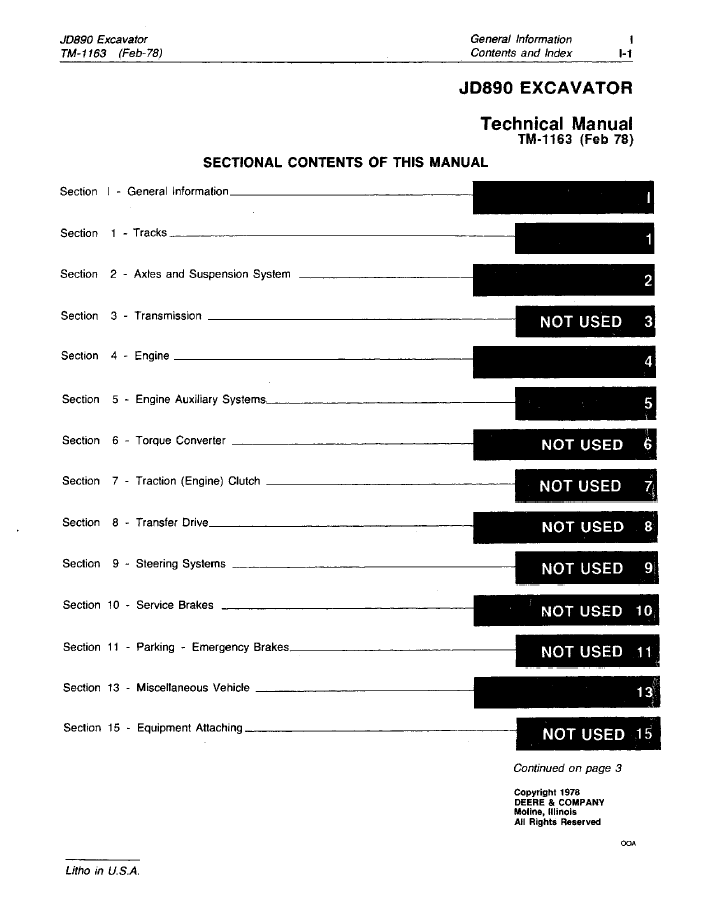 John Deere JD890 Excavator TM1163 Service & Repair Manual