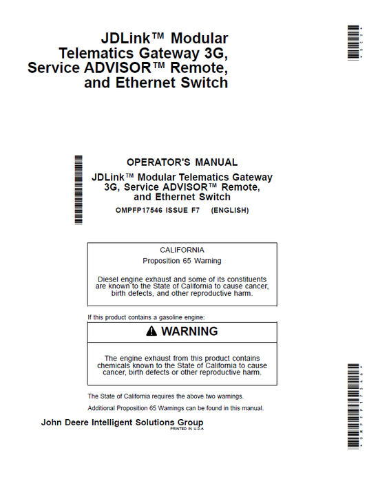 John Deere JDLink 3G Telematic Gateway & Service Advisor Manual