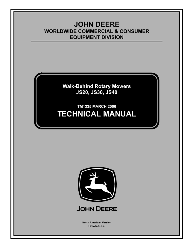 John Deere JS20, JS30 & JS40 Walk-Behind Rotary Mower Technical Manual TM1335