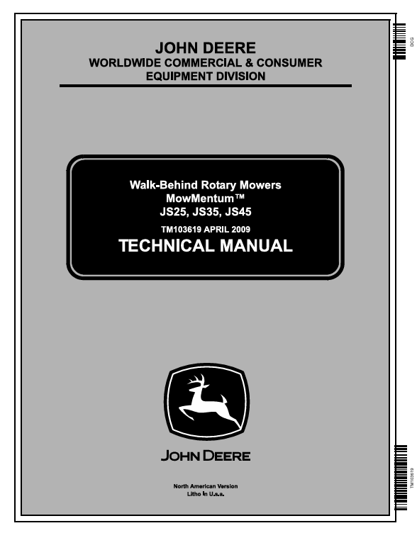 John Deere JS25 JS35 JS45 Walk-Behind Rotary Mower MowMentum Technical Manual TM103619
