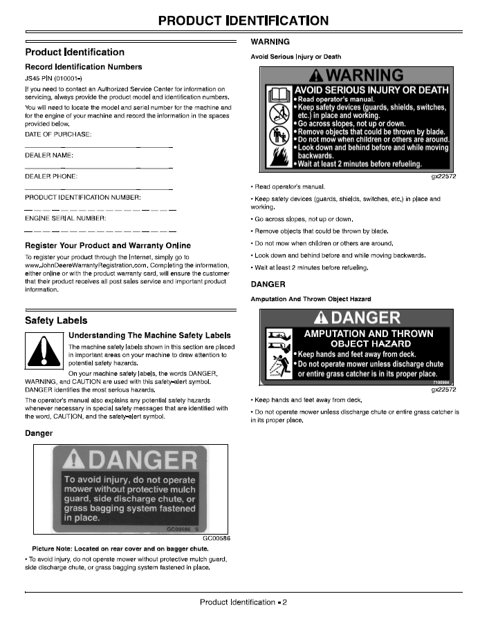 John Deere JS45 Walk-Behind Rotary Mower Operation & Maintenance Guide