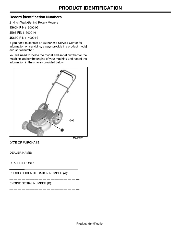John Deere JS60H JS63 JS63C Lawn Mower Operation & Maintenance Guide