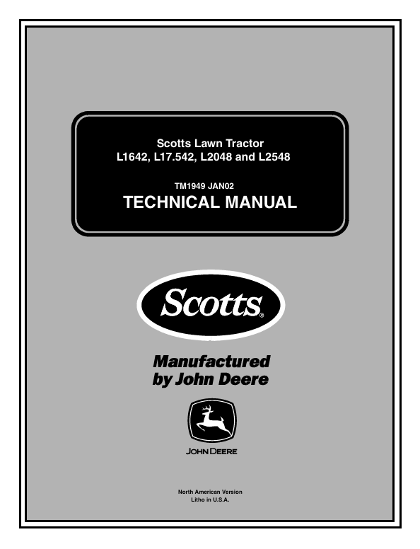 John Deere L1642 L17.542 L2048 L2548 Scott Lawn Tractor Manual TM1949