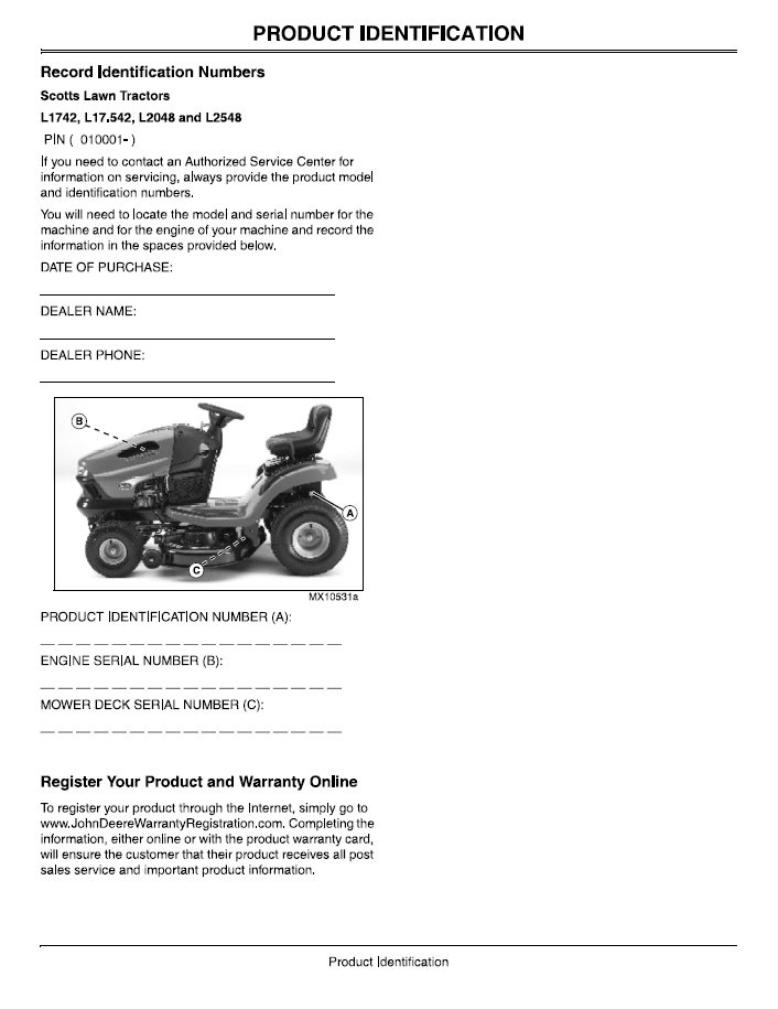 John Deere L1742 L17542 L2048 L2548 Operation & Maintenance Guide