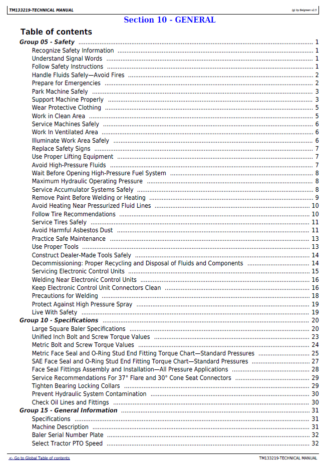 John Deere L330 L340 Large Square Baler Workshop Repair Manual PDF