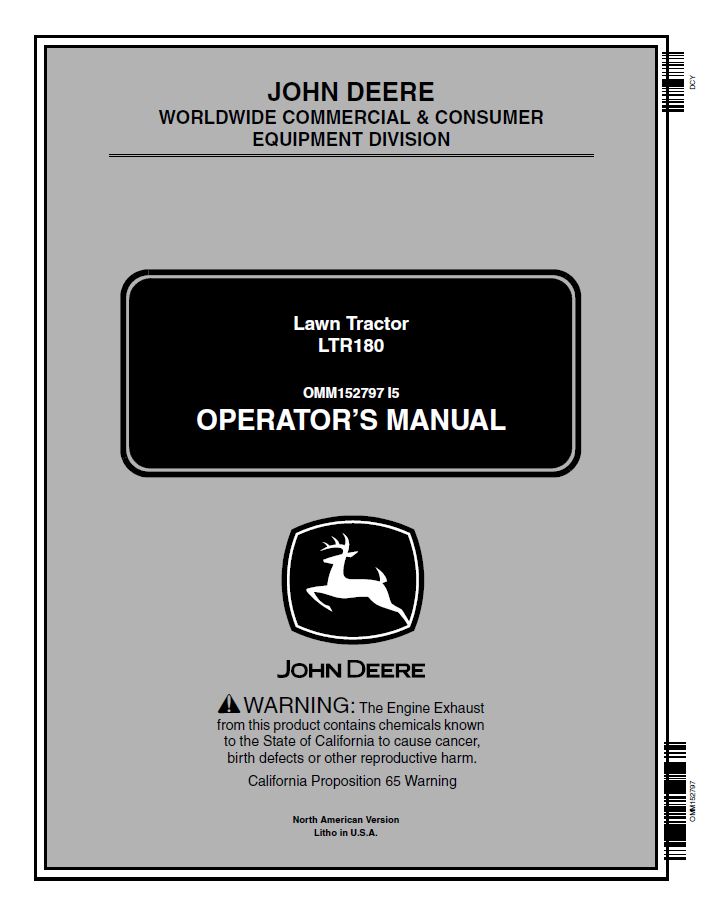 John Deere LTR180 Lawn Tractor Operator Manual OMM152797 PDF