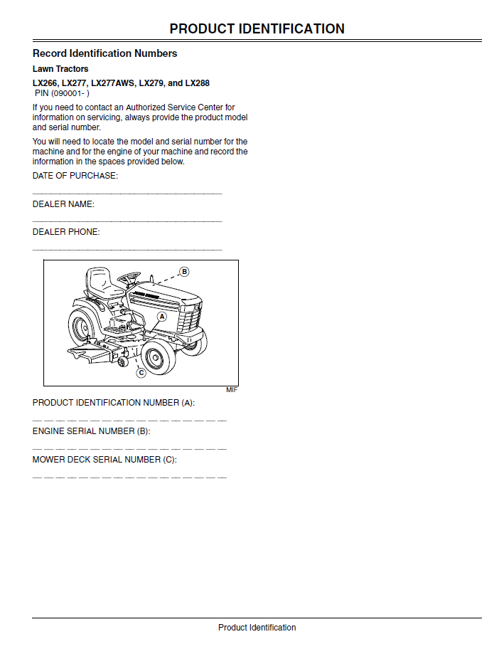 John Deere LX266-LX288 Lawn & Garden Tractor Owner Guide Download