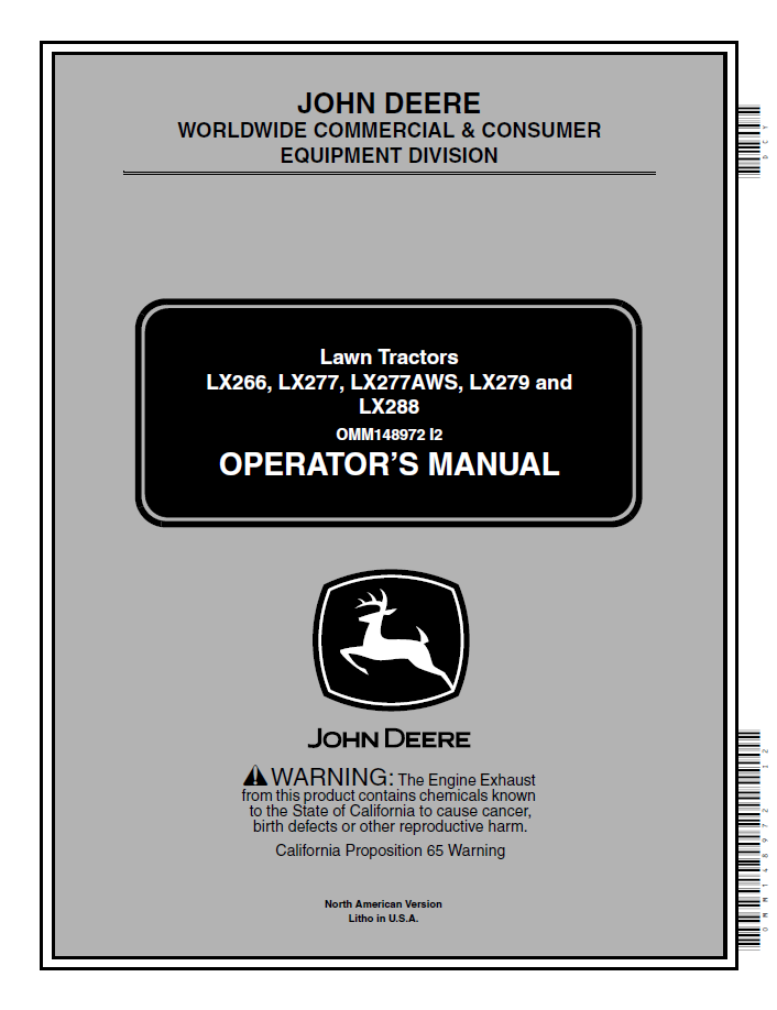 John Deere LX266 LX277 LX277AWS LX279 LX288 Operator Manual OMM148972 PDF
