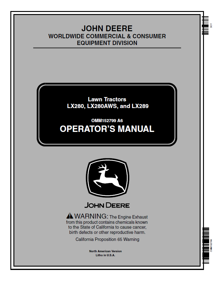 John Deere LX280 LX280AWS LX289 Lawn Tractor Manual OMM152799 PDF