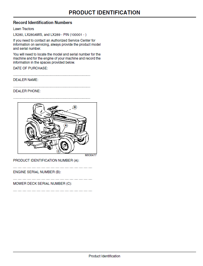 John Deere LX280 LX280AWS LX289 Owner & Maintenance Manual Download