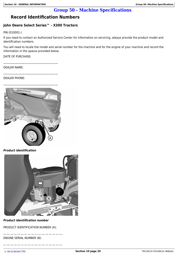 John Deere Lawn Tractor X330, X350, X370, X380, X390 & X394 Workshop Manual TM138119