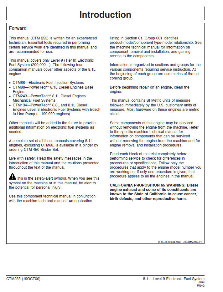 John Deere Level 9 HPCR Fuel System CTM255 Technical Manual