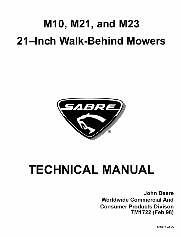 John Deere M10 M21 M23 21-Inch Walk-Behind Mower Technical Manual TM1722