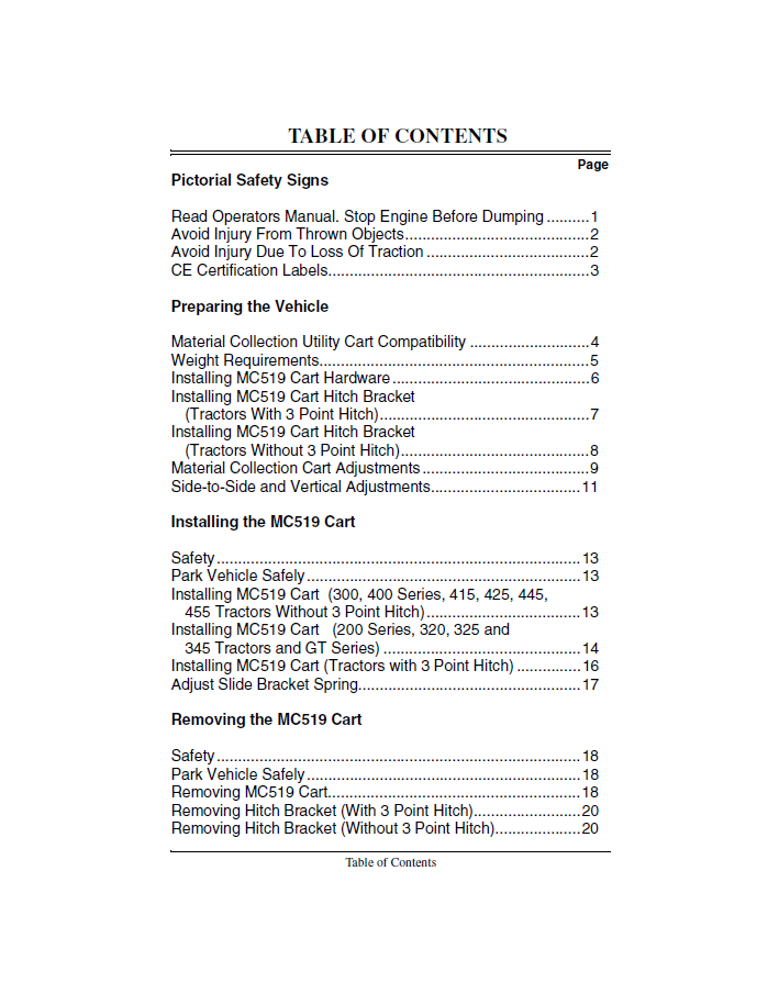 John Deere MC519 Grass Collection Utility Cart Manual PDF Download OMM122166