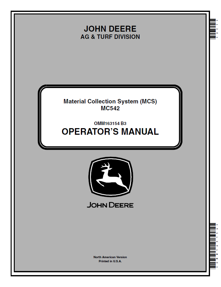 John Deere MC542 Material Collection System Operator Manual OMM163154 PDF