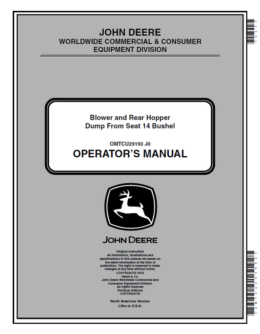 John Deere MCS 14-Bushel Blower and Hopper Dump Operator Guide