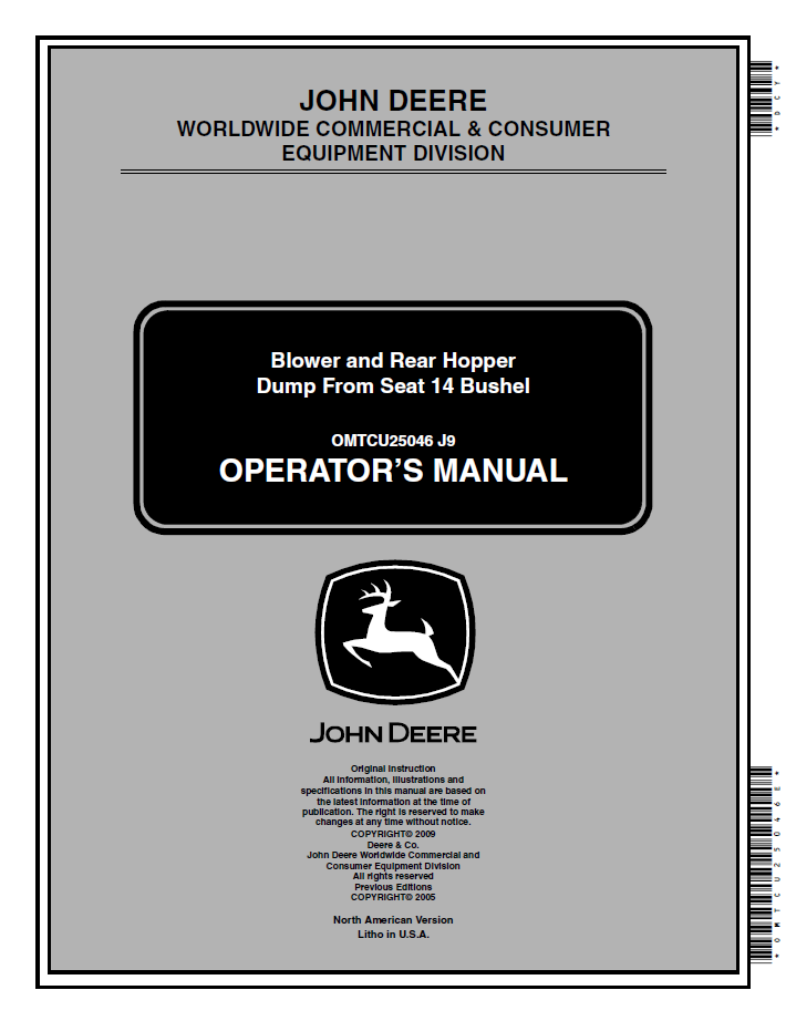 John Deere MCS 14-Bushel Operator Manual Blower & Hopper System
