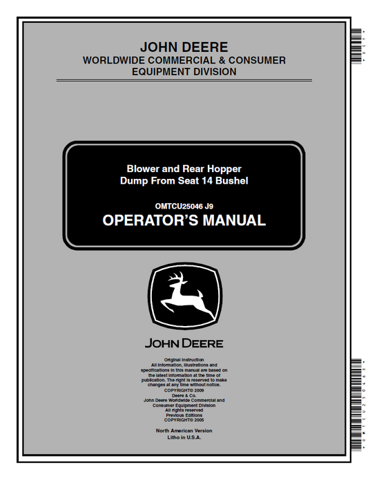 John Deere MCS 14-Bushel Operator Manual Blower & Hopper System