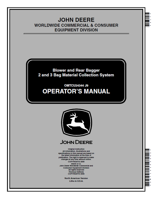 John Deere MCS 2–3 Bag System Blower & Bagger Manual OMTCU24344