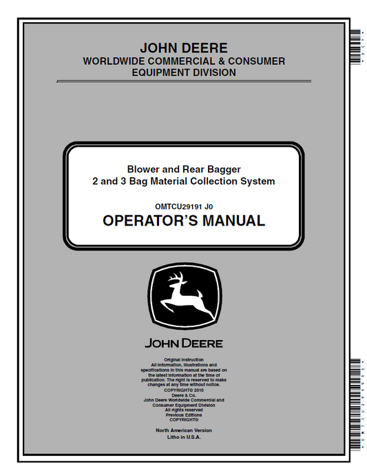 John Deere MCS 2–3 Bag System Blower & Bagger Manual OMTCU29191