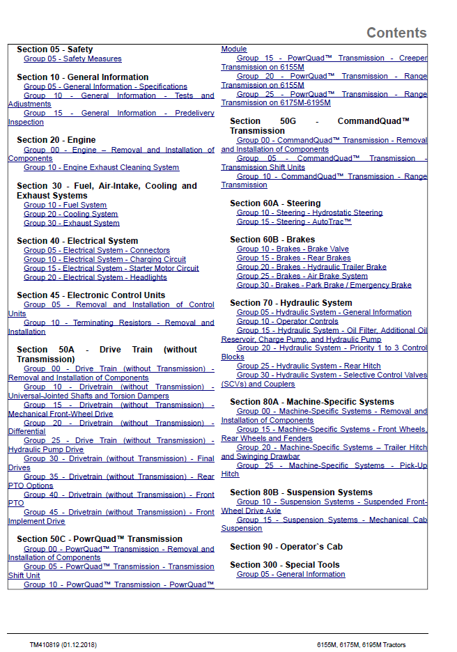 John Deere M Series 6155M–6195M Complete Tractor Repair Manual Download