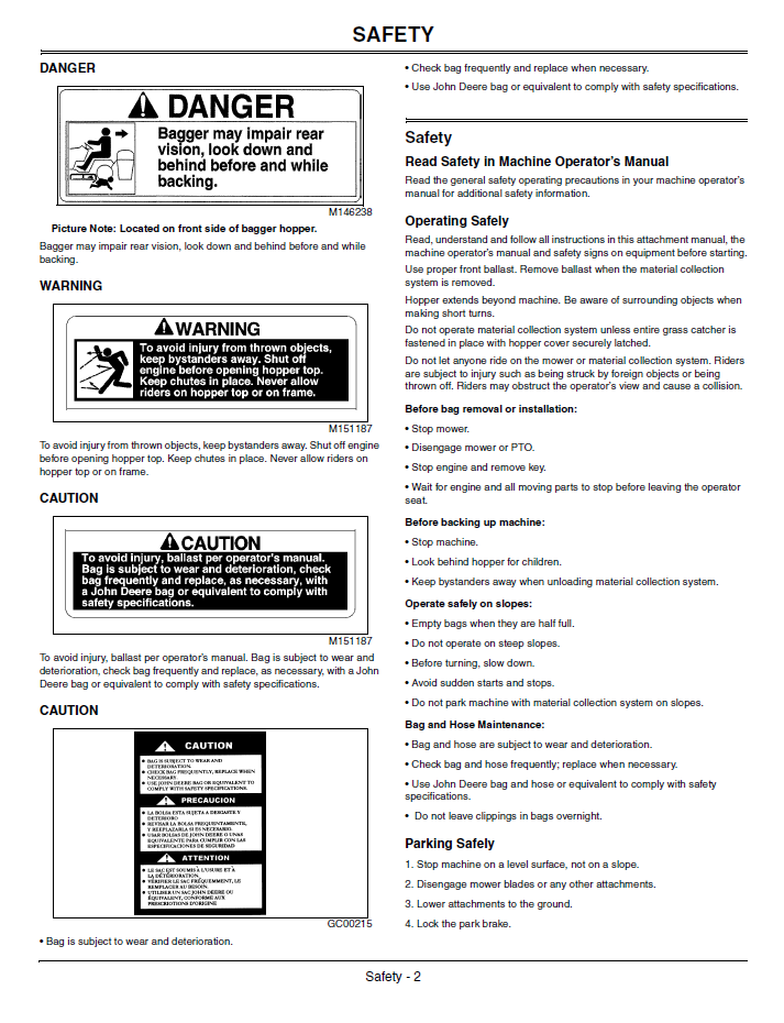 John Deere Material Collection System (OMTCU24344) User Manual