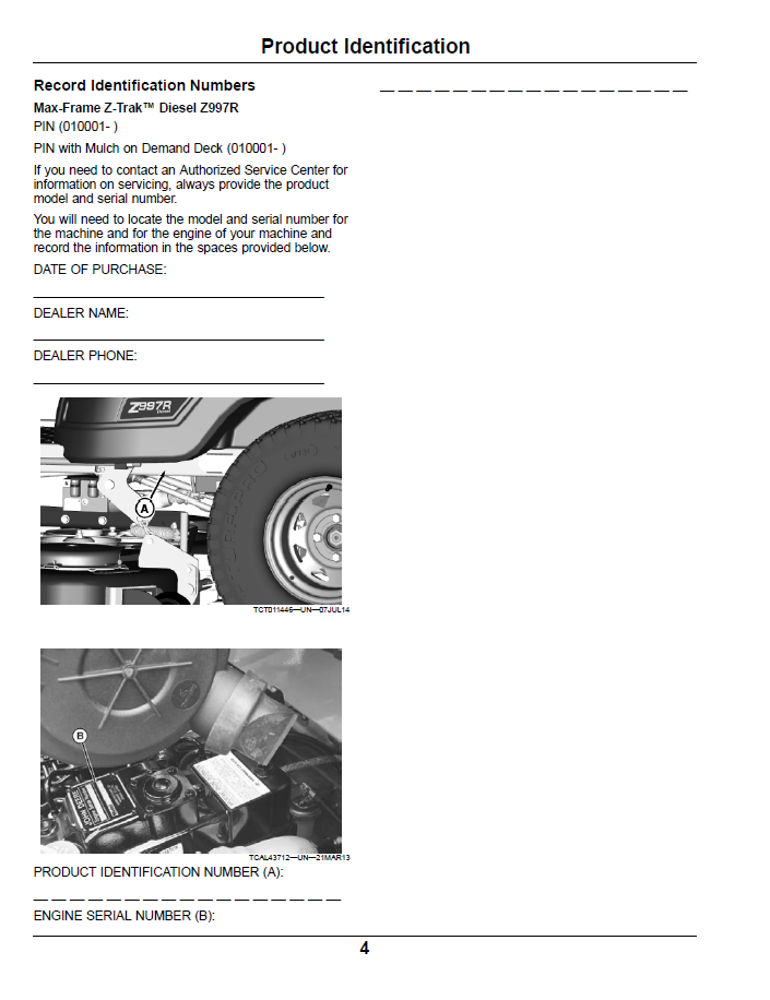 John Deere Max-Frame Diesel Z997R Manual | OMTCU39291