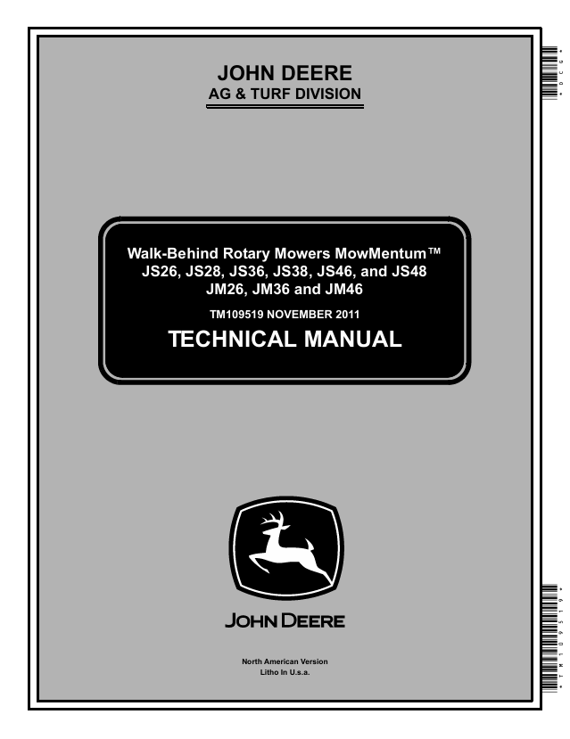 John Deere Momentum JM26-JS48 Walk-Behind Rotary Mower Technical Manual TM109519