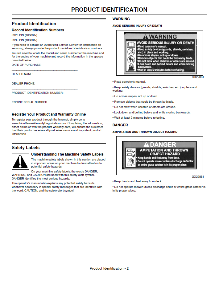 John Deere MowMentum™ JS25 & JS35 Lawn Mower Operation Guide PDF